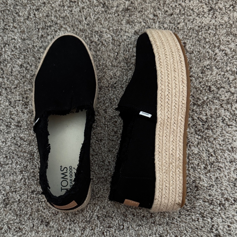 TOMS Black Canvas Platform Espadrilles